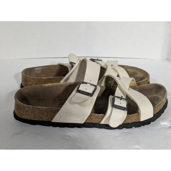 Birkenstock Birki's Nepal Cream Double Straped Leather Sandals Size 39 US 8 - Picture 5 of 13